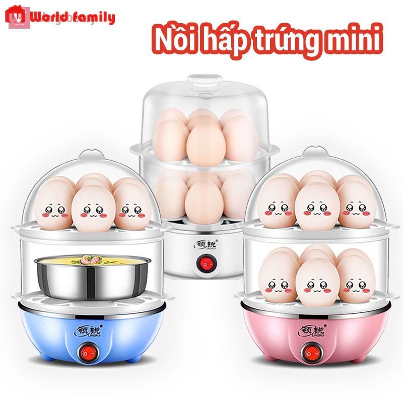 Nồi hấp trứng Lingrui mini đa chức năng nồi hấp bằng thép không gỉ 2 tầng dụng cụ gia dụng làm đồ ăn