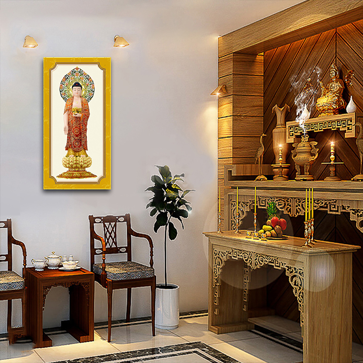 Tranh gỗ treo tường trang trí nơi thờ cúng mẫu phật adida, thich ca mâu ni, Tranh Nội Thất Phòng Thờ Phật Giáo HPV-114