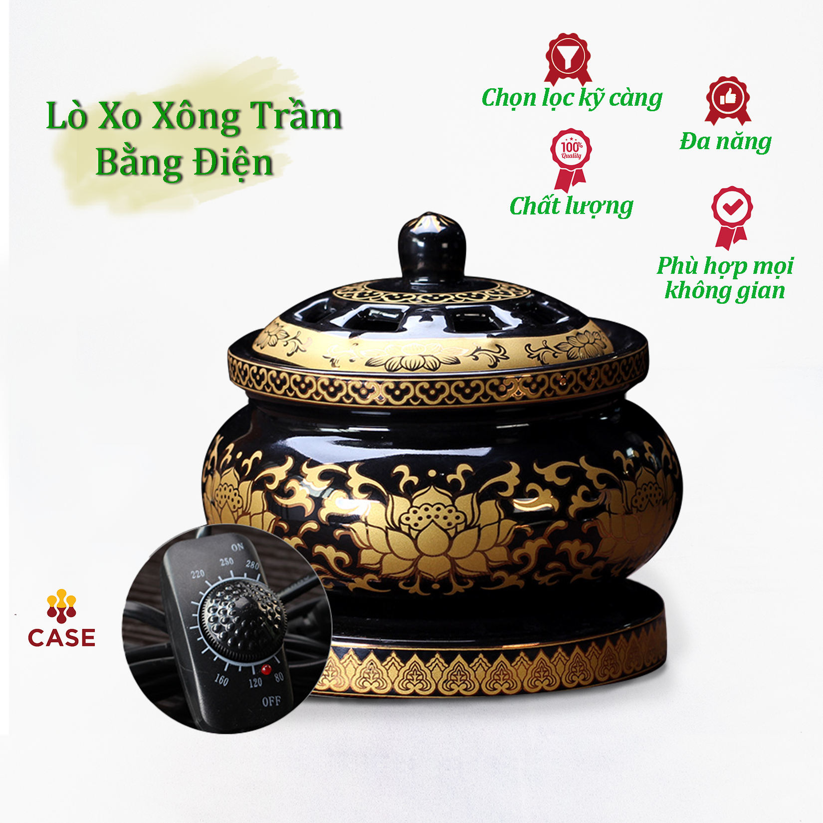 Lò Xông Trầm Hương Bằng Điện, Lư Xông Trầm Bằng Điện Cao Cấp, Dụng Cụ Xông Trầm Bột Hoặc Trầm Miếng Có Hẹn Giờ- Lò Lớn LXL.02