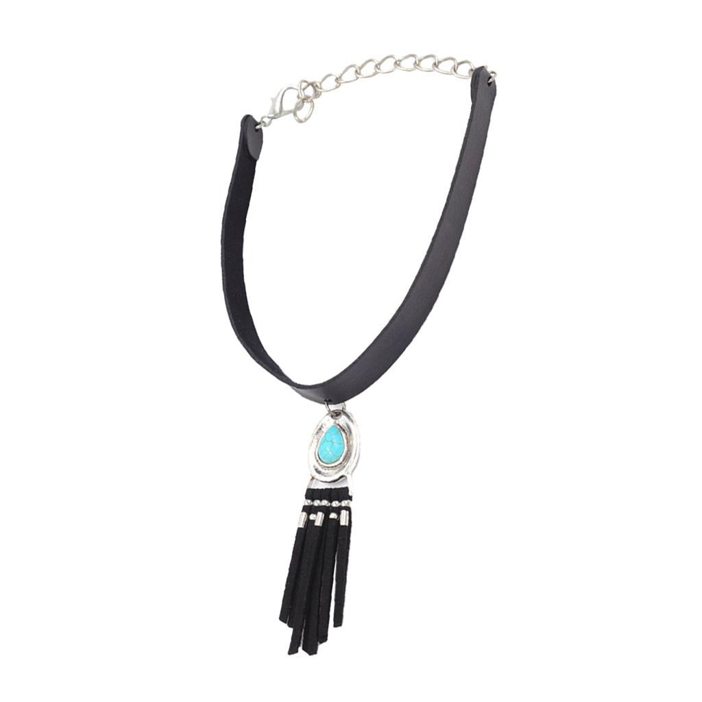Bohemian Statement Necklace Choker Collar Bib PU Leather Necklace Vintage Boho Costume Jewelry for Women Girls