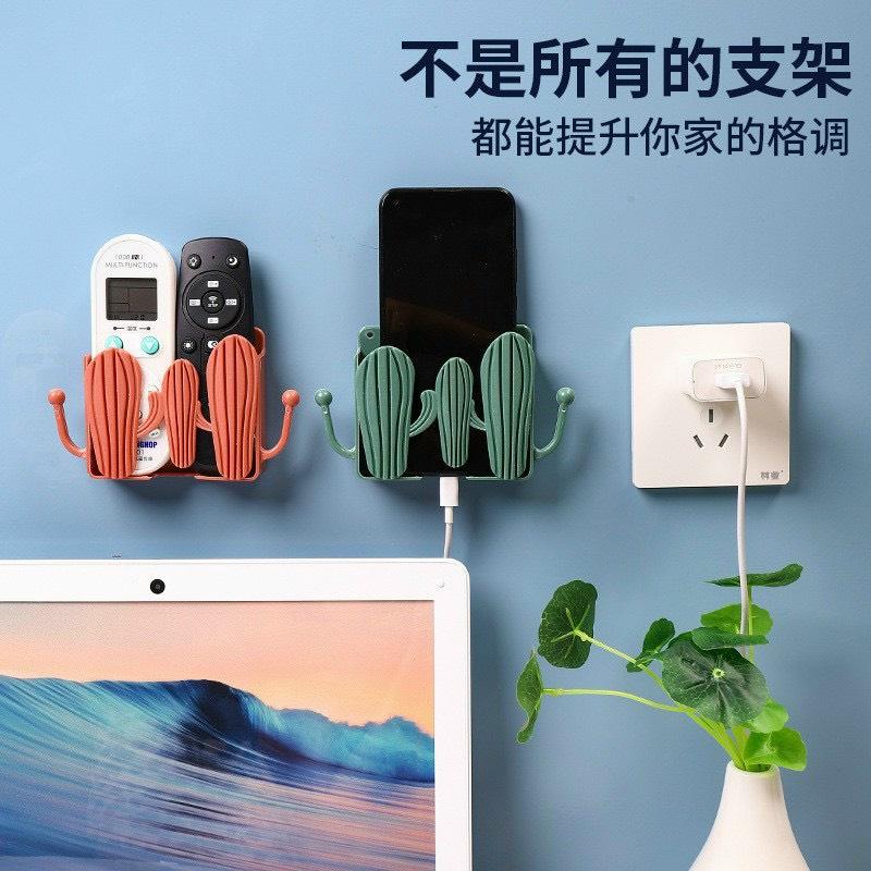 Kệ Dán Tường Hình Xương Rồng Có Tai Để Remote, Đồ Dùng / Giá Đỡ Sạc Điện Thoại - Có Móc Treo Chìa Khóa, Dây Sạc
