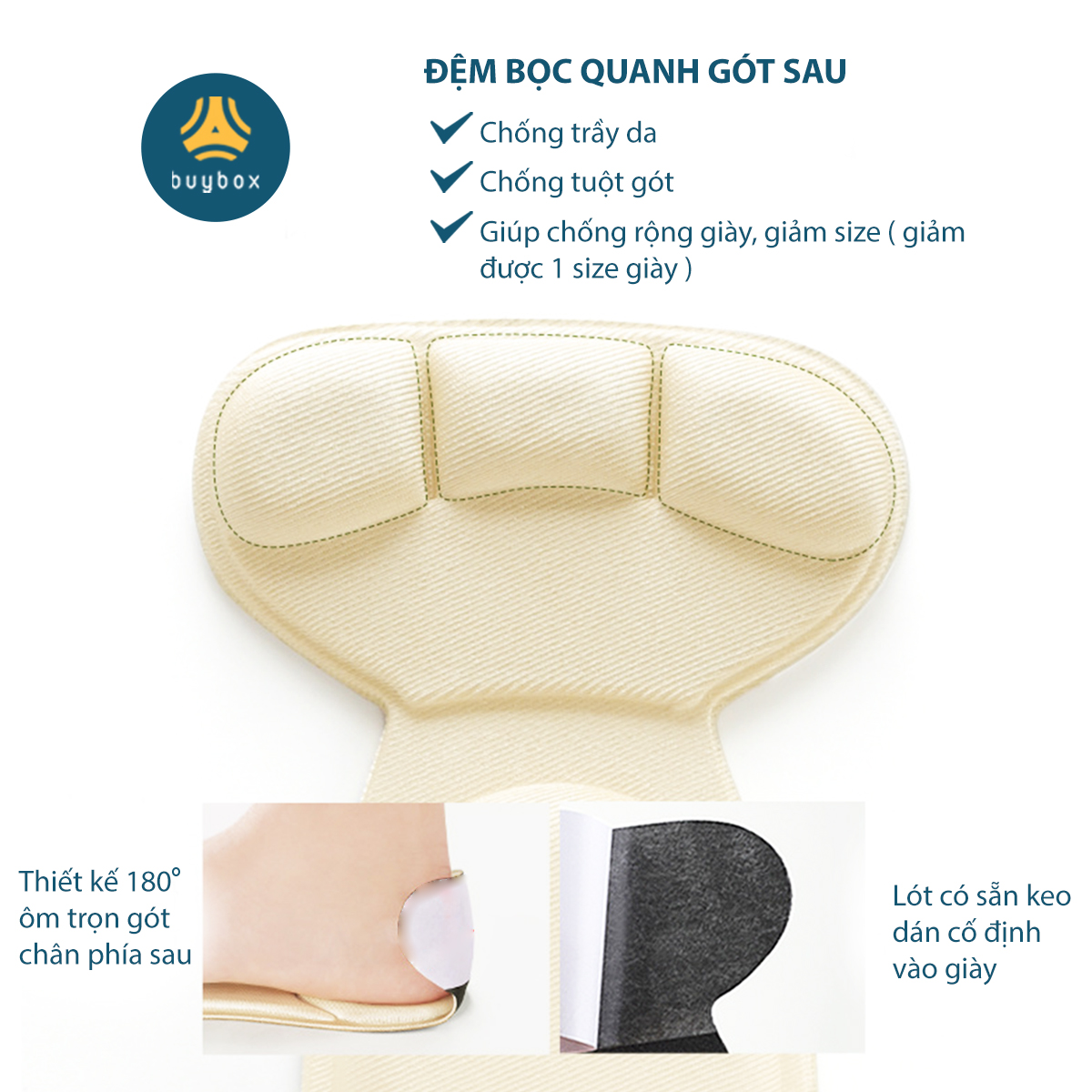 2 cặp miếng lót giày cao gót mũi tròn cho giày bị rộng, giúp giảm size cao cấp - buybox - BBPK11