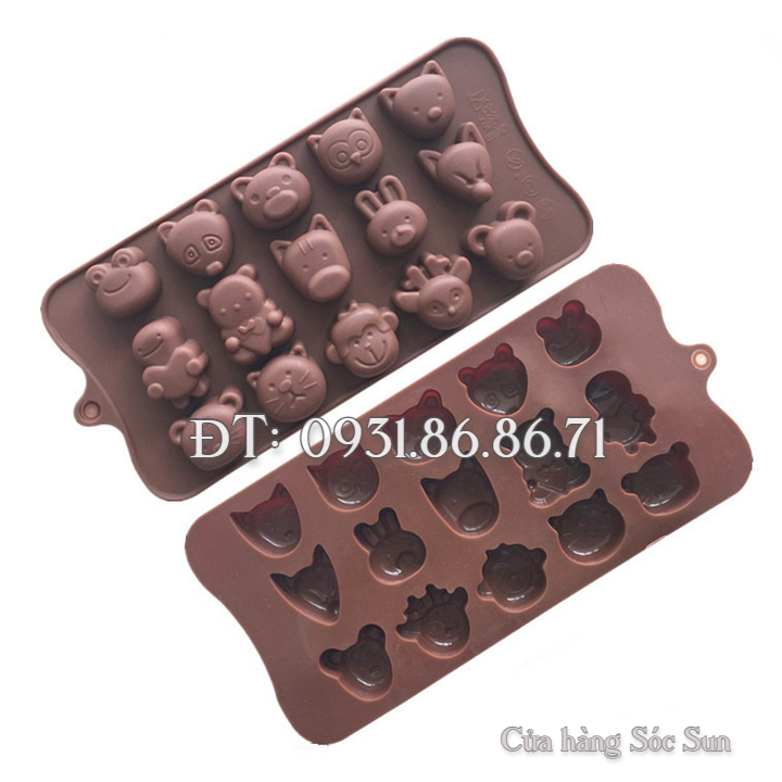 Khuôn silicon 15 con ếch, gấu, heo, thỏ – Mã số 1257