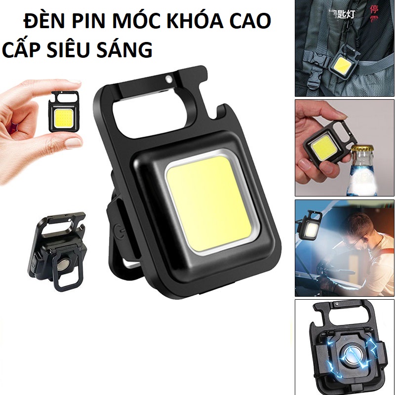 Đèn pin siêu sáng đeo móc khóa đa năng sạc usb tiện dụng bản cao cấp chống nước, đèn led mini COB 800 Lumens