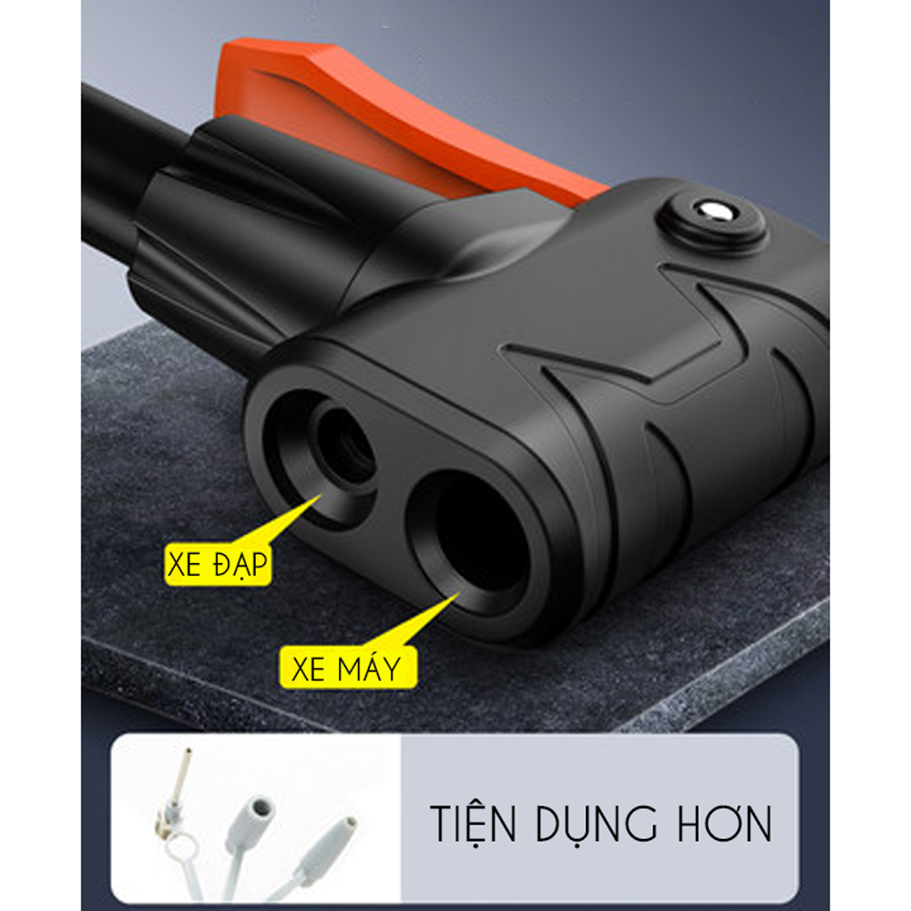 Bơm xe đạp, xe máy cầm tay có bình nén áp lực 150PSI, đồng hồ đo áp suất lốp cao cấp, chiều dài dây bơm 60cm từ cao su bền dẻo dai