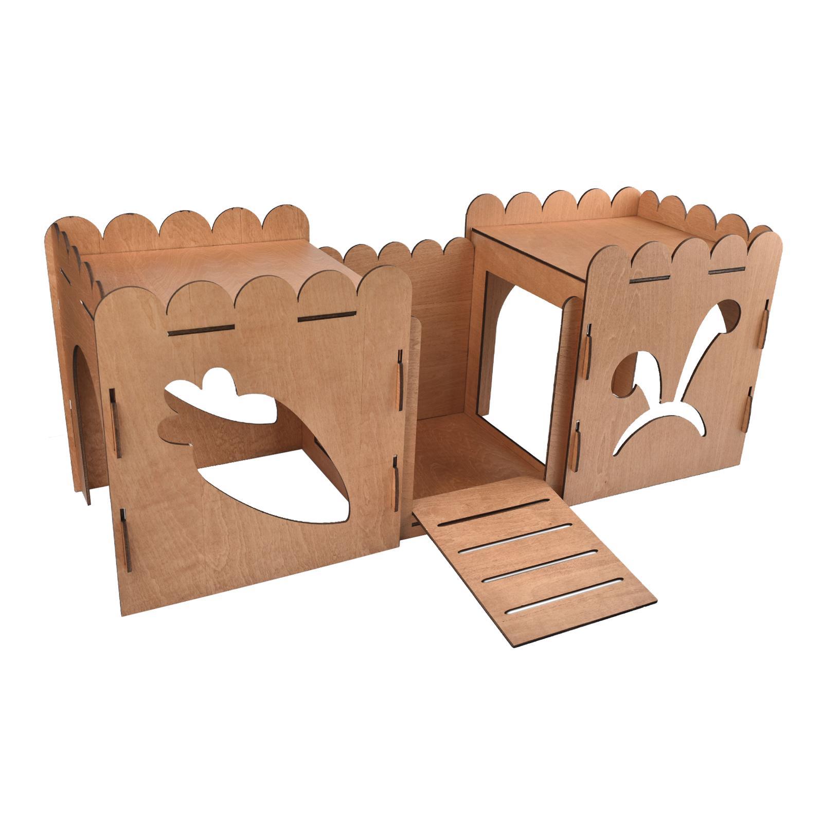 Hamster House Guinea Pig Cage Decor Pet Bed Hut Wooden Rabbit Castle Hideout