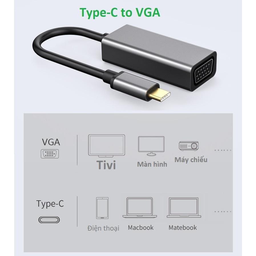 Cáp Chuyển Đổi USB Type C Sang VGA vỏ nhôm cao cấp