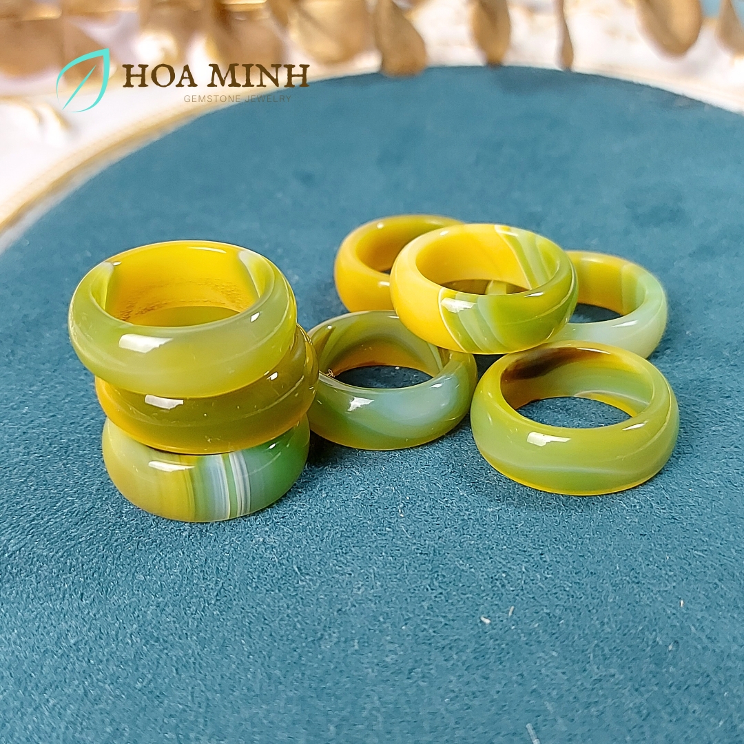 Nhẫn đá Mã Não vàng ngả xanh cốm VIP đẹp size lớn đường kính 19mm dày nhẫn 9 li big size nhẫn nam nhẫn nữ