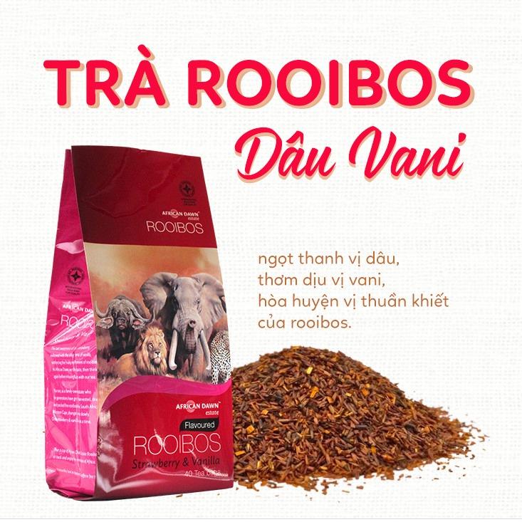 Trà thảo mộc Rooibos Nam Phi 100gr ( 40 túi lọc) - Hương dâu vani ( Rooibos tea Strawberry &amp; Vanilla)