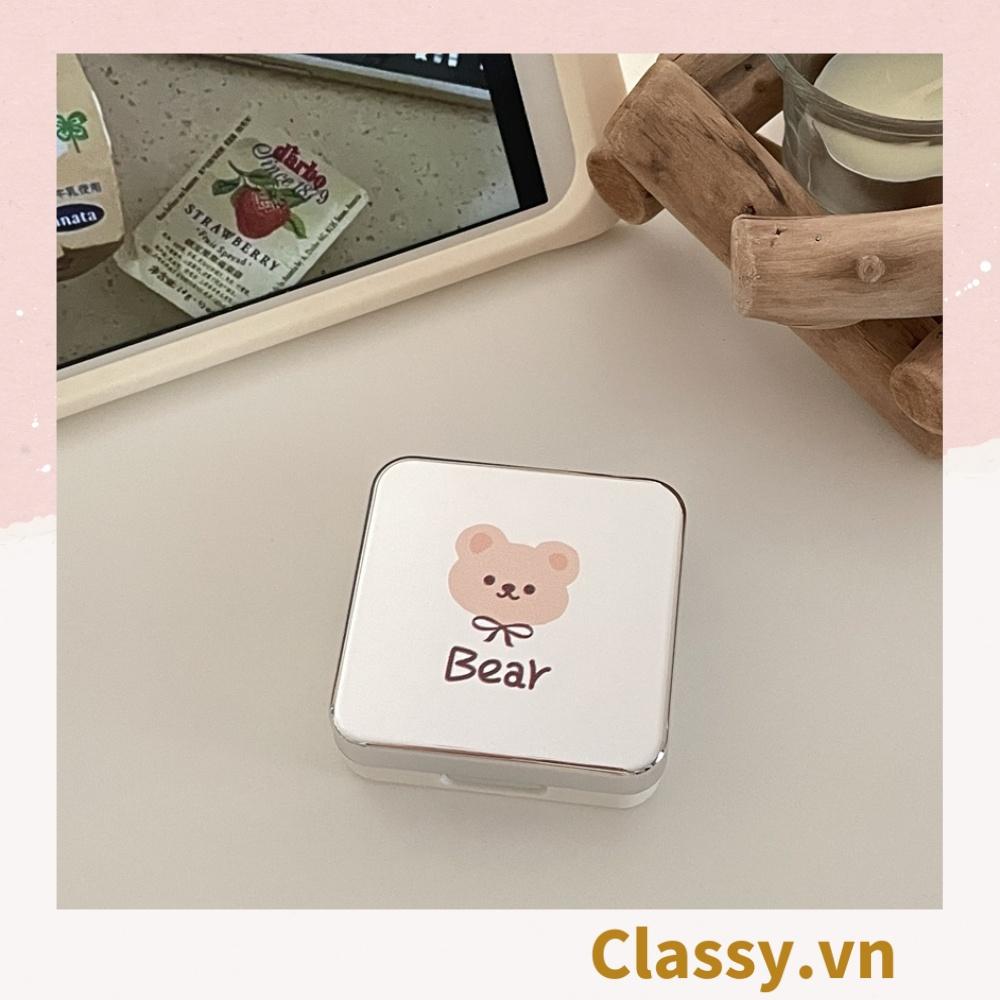 Hộp đựng kính áp tròng Classy hình con gấu, 1 khay đựng lens, có gương soi PK1298