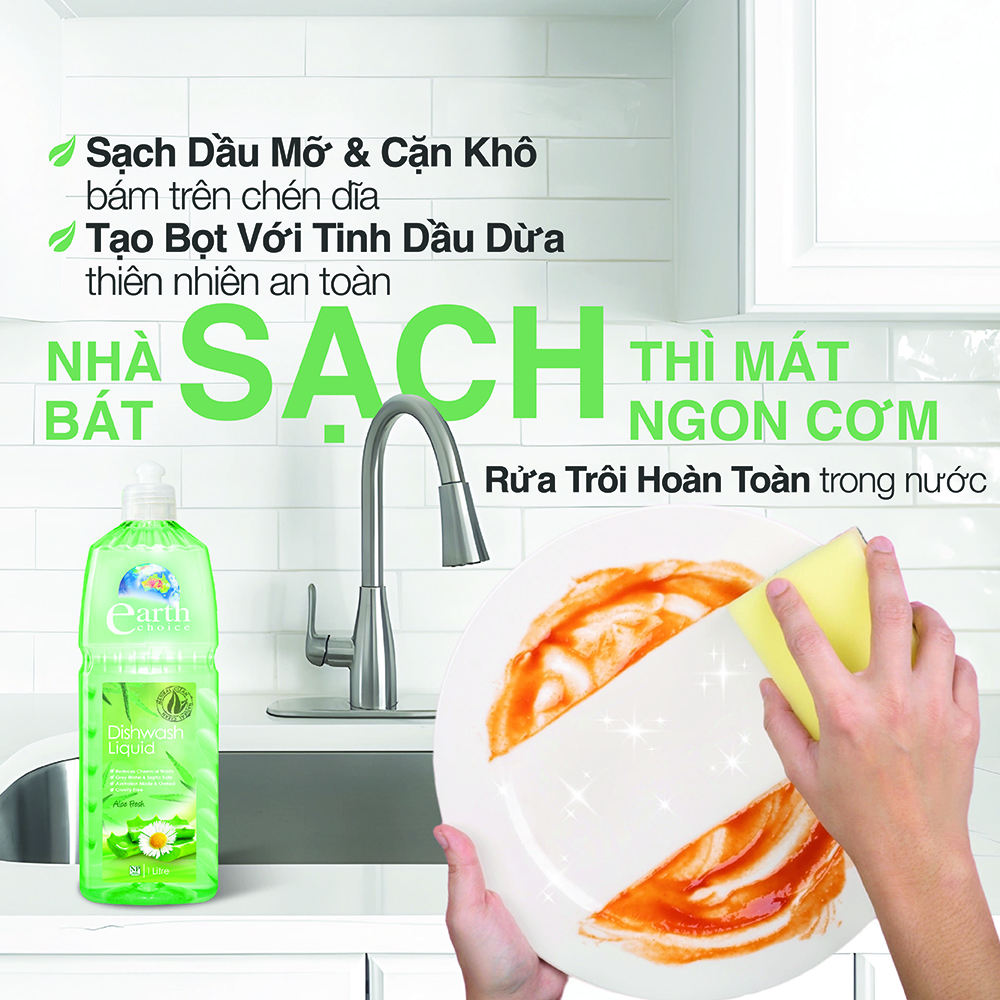 Nước rửa chén cao cấp Earth Choice Aloe Fresh 1L