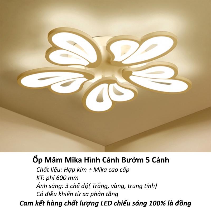 Đèn ốp trần cao cấp 5 cánh tặng kèm điều khiển từ xa, đèn trang trí phòng khách mica bảo hành đổi mới - UPLED