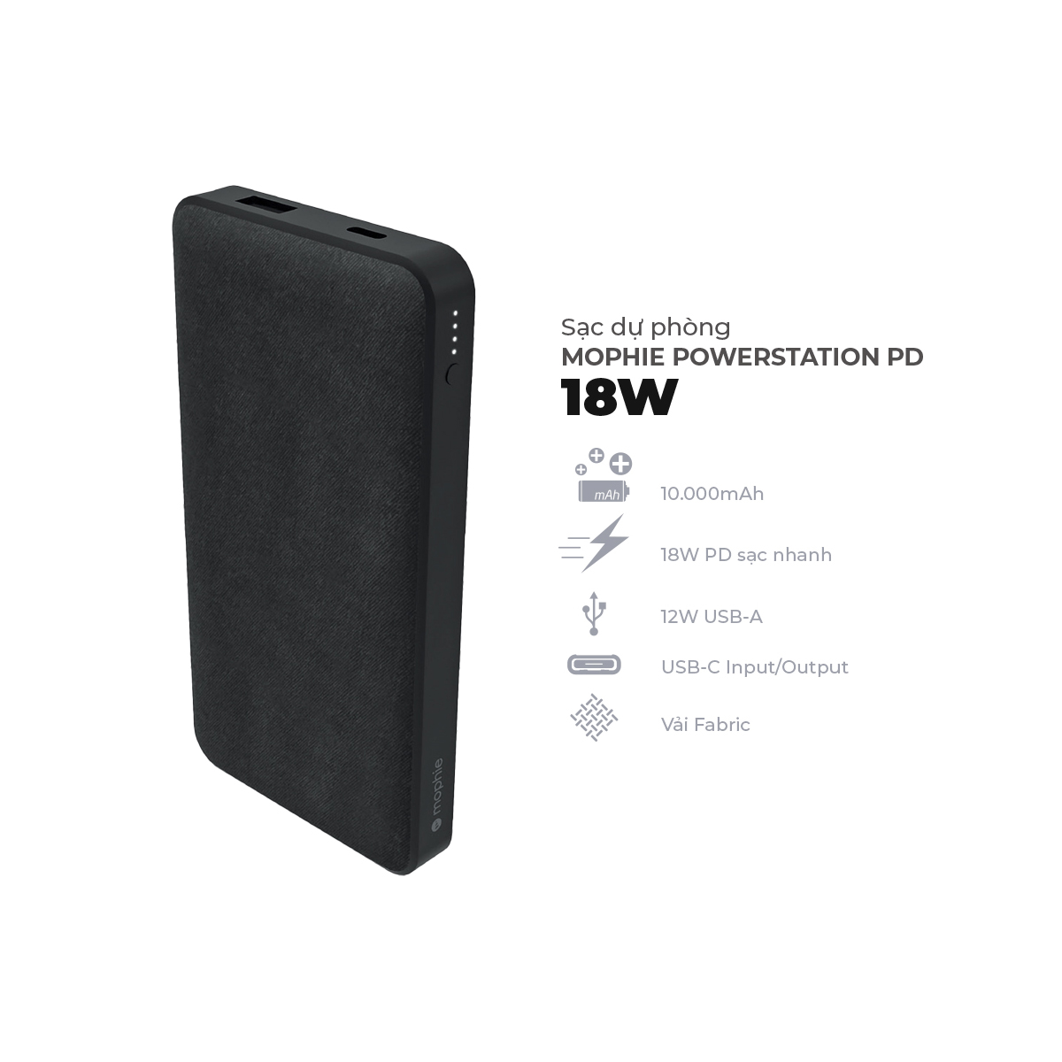 Sạc dự phòng Mophie Powerstation 10,000mAh Power Delivery - Hỗ trợ sạc nhanh PD 18W - HÀNG CHÍNH HÃNG