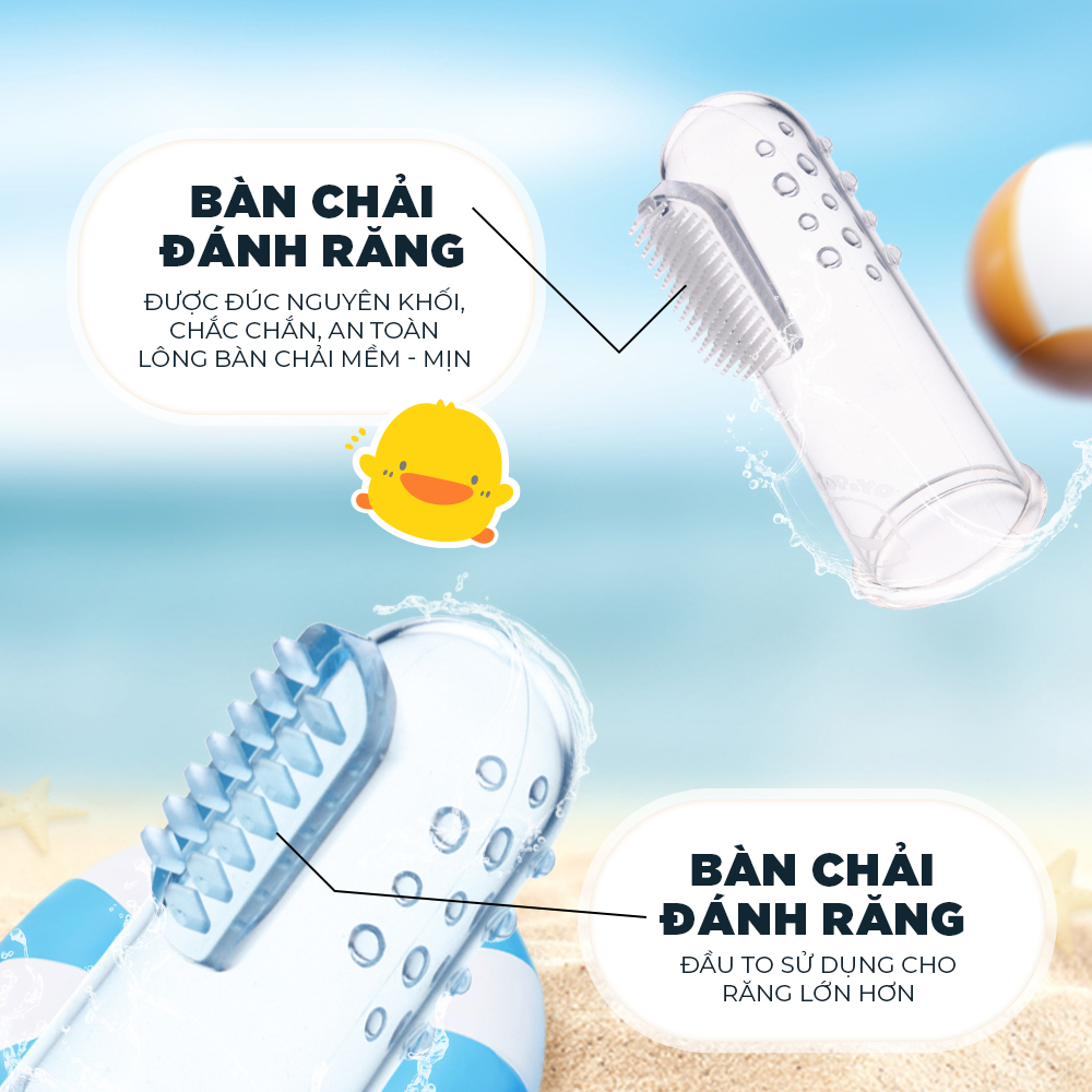 Bộ 2 bàn chải rơ lưỡi silicone cho bé sơ sinh Piyo Piyo màu trắng và xanh dương