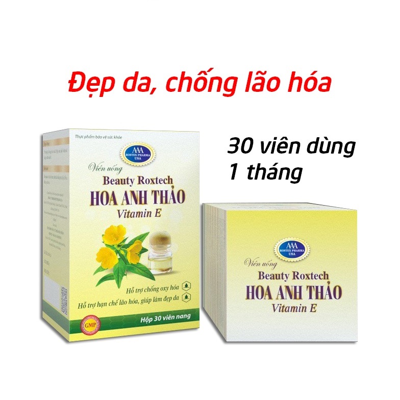 Viên uống tinh dầu hoa anh thảo Beauty Roxtech làm đẹp da,in E chống lão hóa cân bằng nội tiết (H/30 viên)