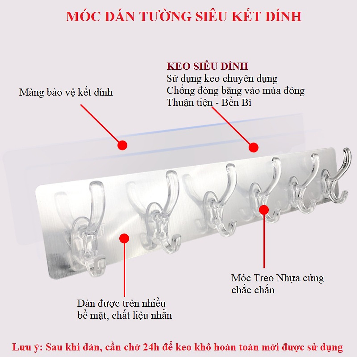 Móc Treo Đồ, Quần Áo Dán Tường 6 Móc Cao Cấp Siêu Dính, Siêu Bám Dành Cho Nhà Tắm, Bếp CK2 Amalife