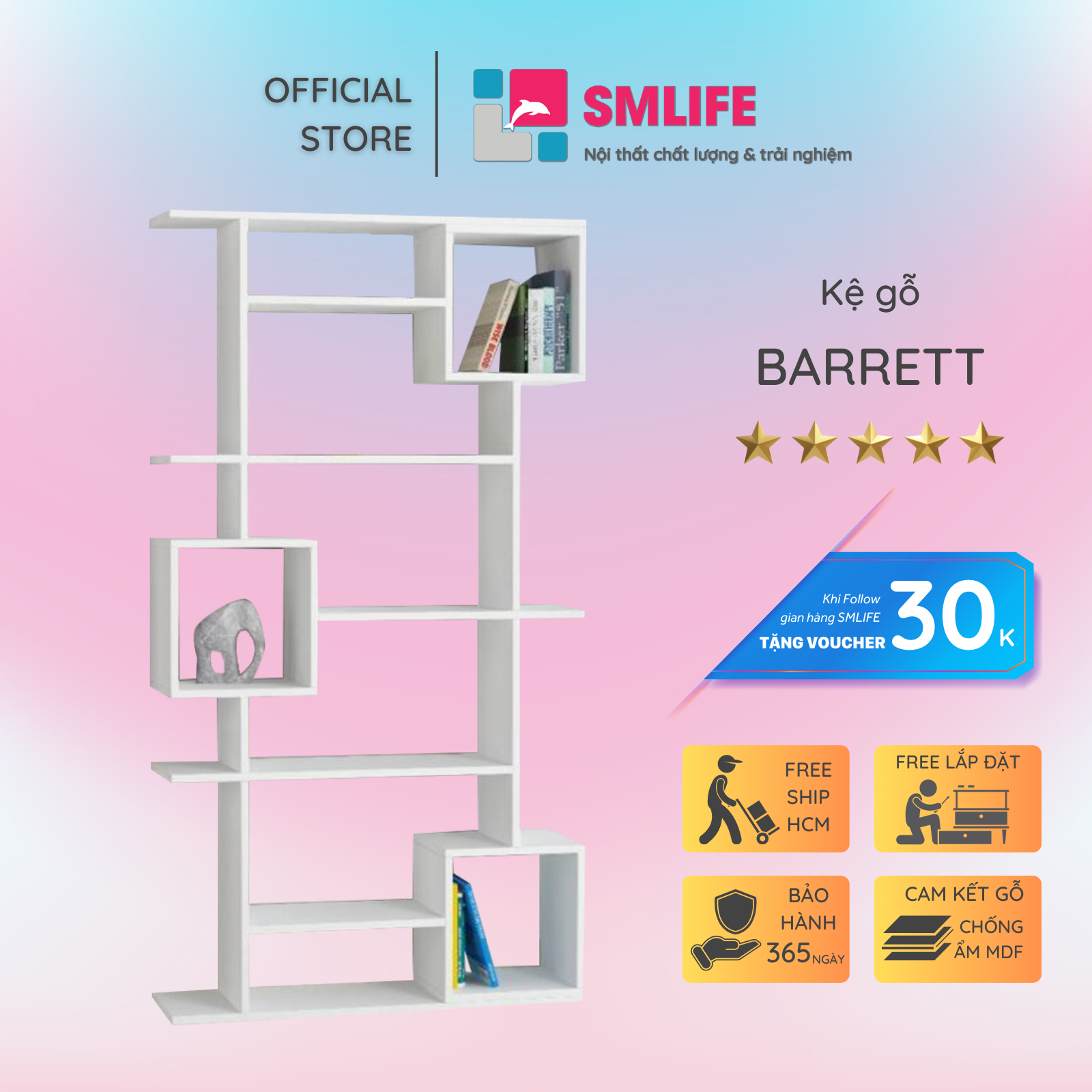 Giá sách gia đình kiểu dáng nhỏ gọn SMLIFE Barrett