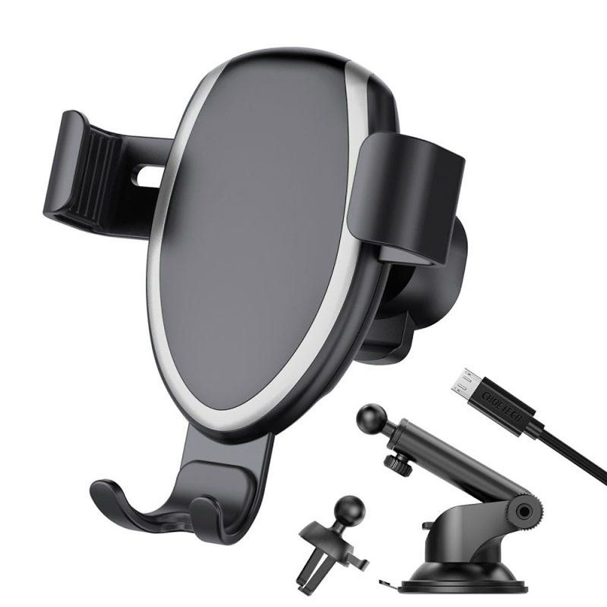 Bộ giá đỡ điện thoại Choetech T536 tích hợp sạc không dây dùng kẹp khe gió hoặc dán taplo trên ô tô (hàng chính hãng)