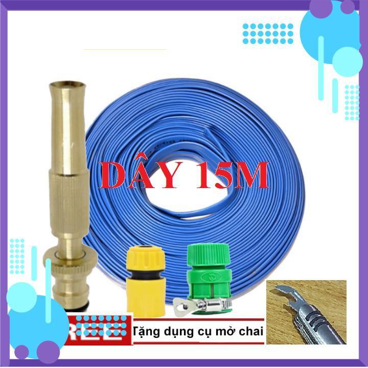 Vòi Xịt️ Bộ dây vòi xịt nước rửa xe, tưới cây , tăng áp 3 lần, loại 15m 206587 cút sập,nối vàng+ mở chai