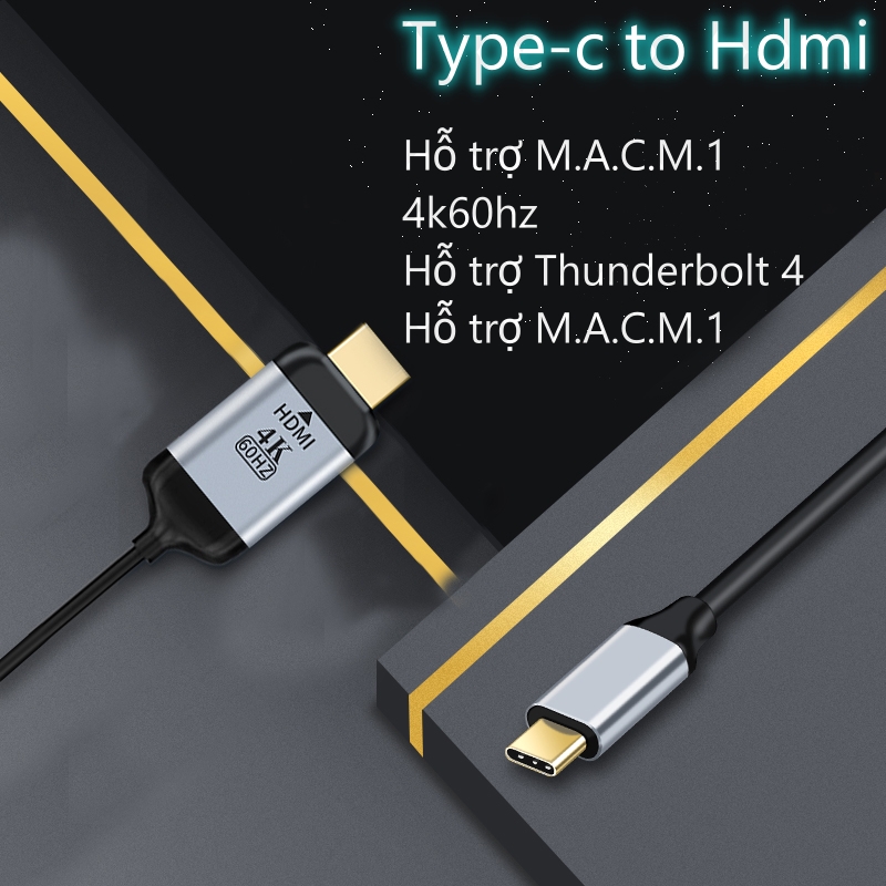 Cáp chuyển usb type-c ra HDMI 4k60hz, dài 1m8, vỏ bọc nhôm