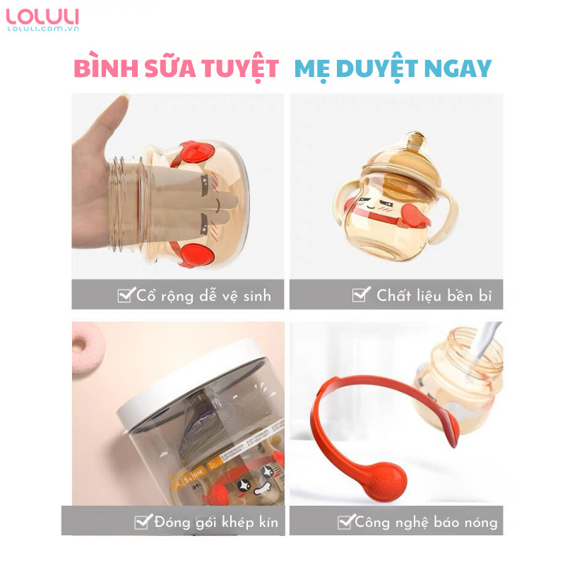 Bình sữa bụng bầu Loluli cảm ứng nhiệt nhựa PPSM kháng khuẩn - 180ml