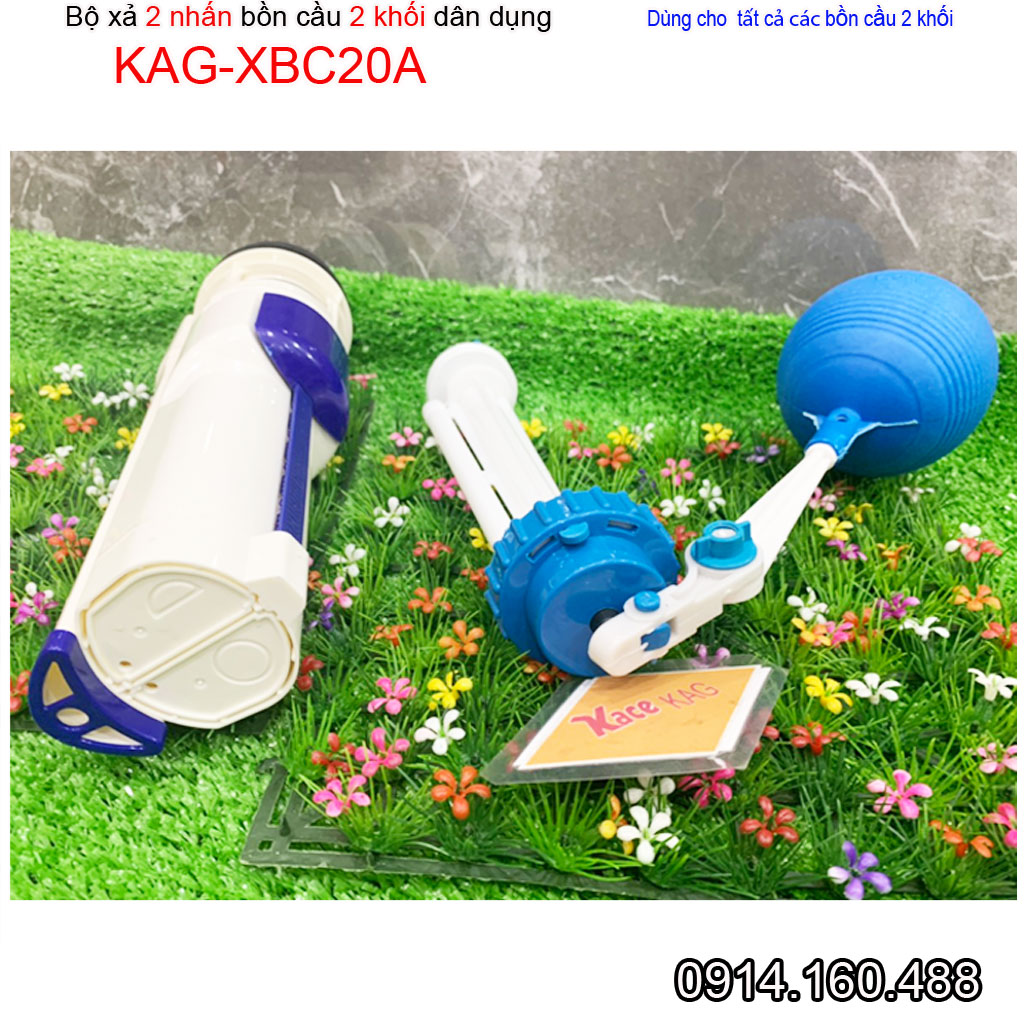 Bộ xả bồn cầu 2 nút nhấn cho bồn 2 khối KAG-XBC20A nhựa 100%, RUột thùng nước xi bệt két rời Nhấn êm xả nước sạch