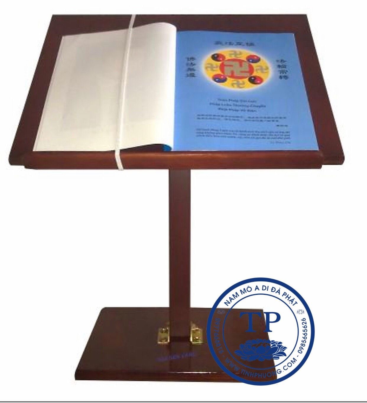 Kệ đọc Kinh gỗ MDF Phun sơn Nâu có in chữ A DI ĐÀ PHẬT HAI16771