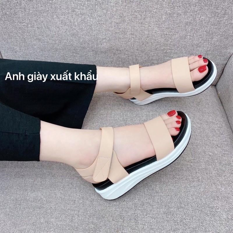 SD19 - Sandal xuồng quai ngang da lì đế bằng 4p nhẹ êm hàng xuất, đế kháng nước,3 màu đen, kem ,trắng ảnh thật kèm video