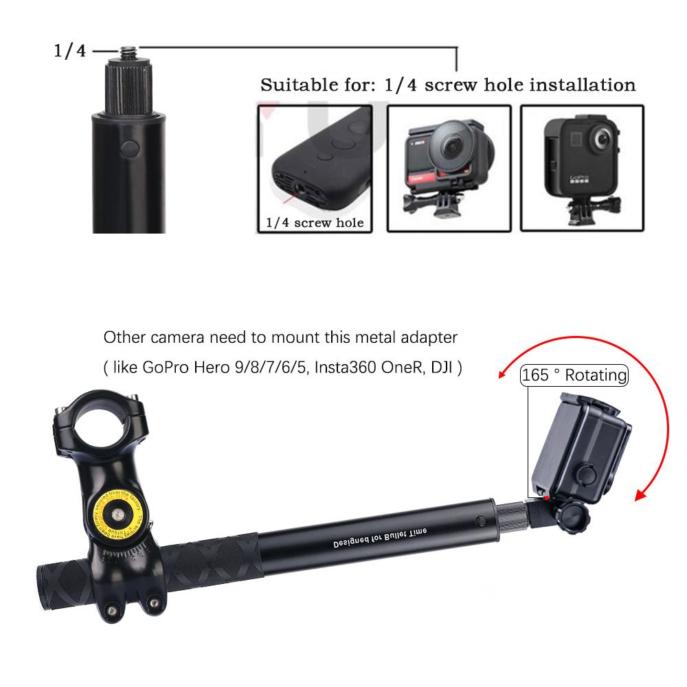 Tay cầm xe máy gắn kết điều chỉnh vô hình Selfie Stick xe đạp Monopod cho GoPro DJI Insta360 One R Camera Phụ kiện