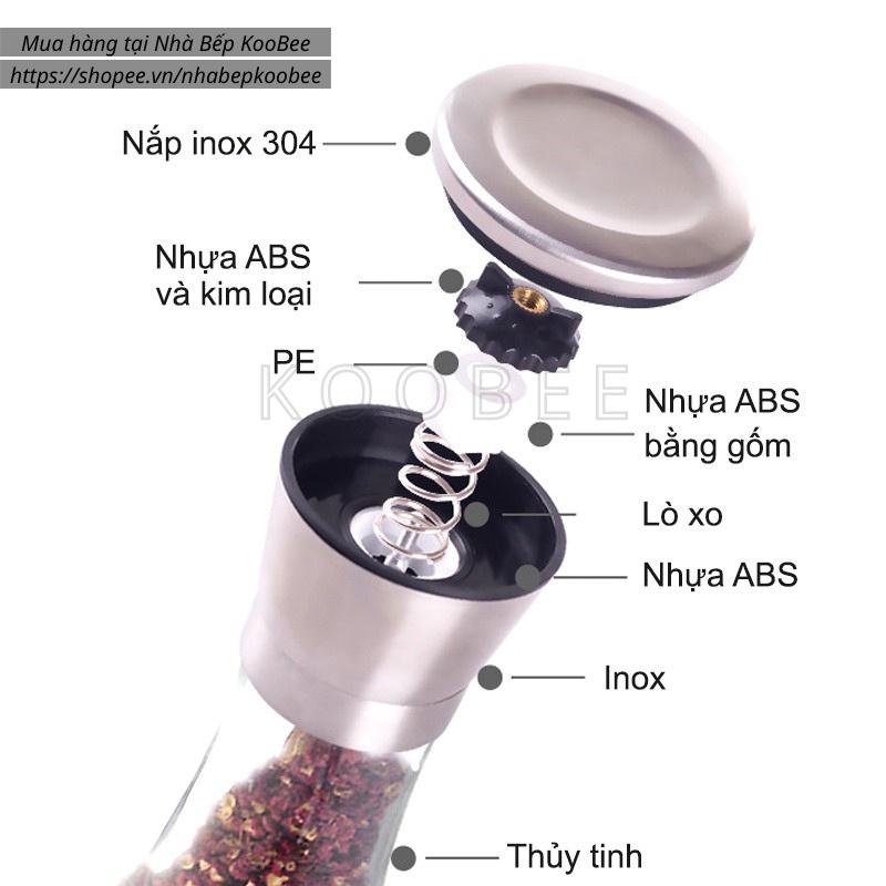 Lọ xay hạt tiêu cầm tay cao cấp KooBee - Máy xay hạt tiêu đen, tiêu sọ, muối hồng, ớt khô đa năng tiện dụng