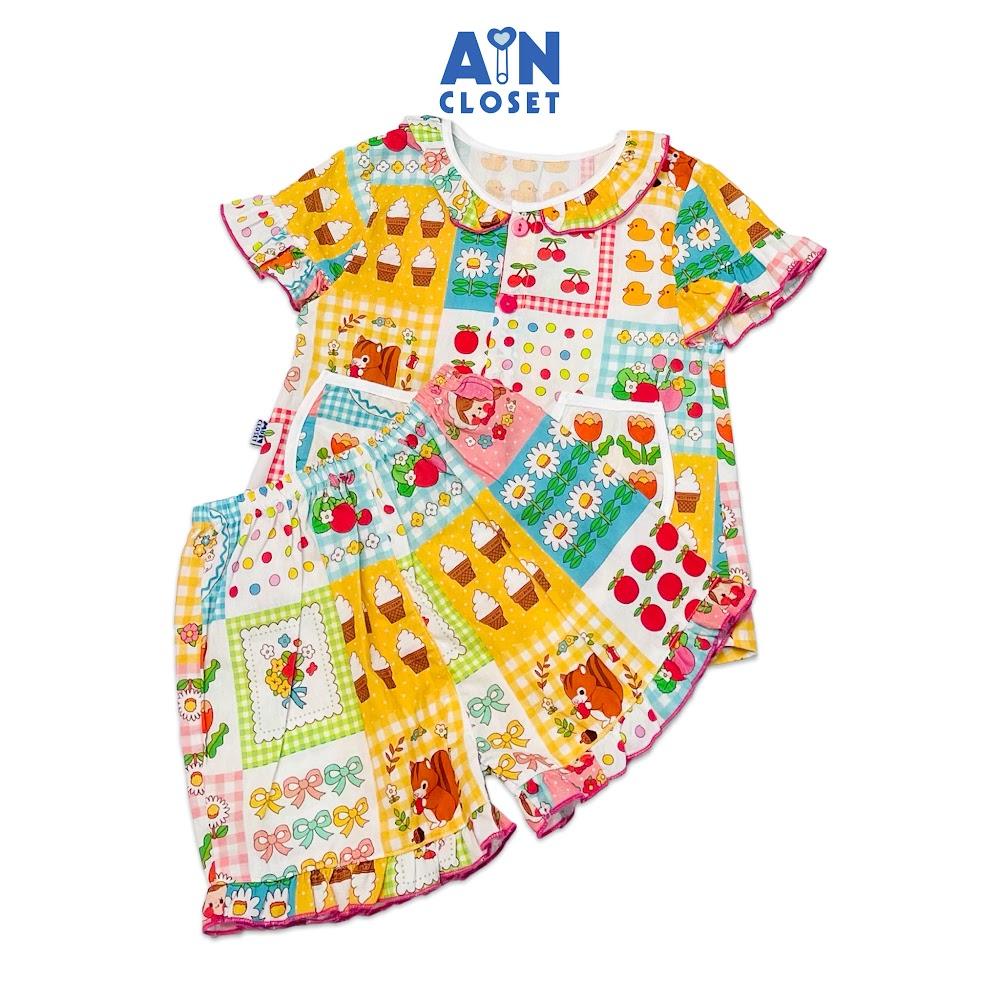 Bộ quần áo ngắn bé gái họa tiết Hoa patchwork cotton - AICDBGDITUOP - AIN Closet