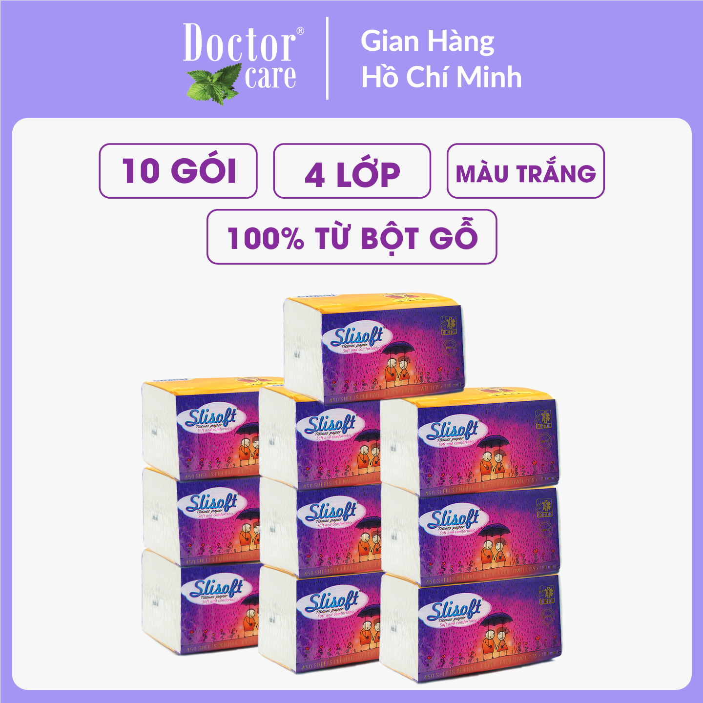 10 Bịch Khăn giấy Slisoft 4 lớp Vàng tự nhiên đa năng, giấy ăn không chất tẩy trắng an toàn cho cả gia đình