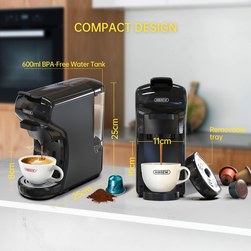 Máy pha cà phê Espresso 4 trong 1 HiBREW H1A công suất 1450W pha nóng / lạnh tùy thích với 2 tùy chọn kích thước cốc - Hàng nhập khẩu