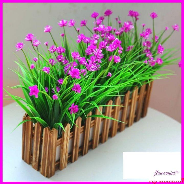 Giỏ gỗ cắm hoa lá giả hình hàng rào dài 50cm màu trắng trang trí chân tường, hành lang, ban công đẹp