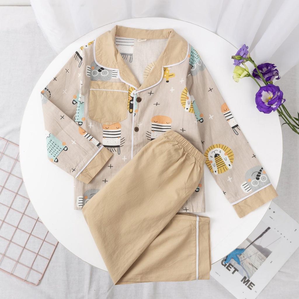 Bộ quần áo trẻ em dài tay Bộ pijama Chất liệu thô hàn cho bé gái từ 18-30kg PIKA KIDS