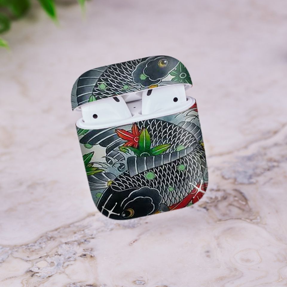 Miếng dán skin chống bẩn cho tai nghe AirPods in hình Cá chép - CHR006 (bản không dây 1 và 2)