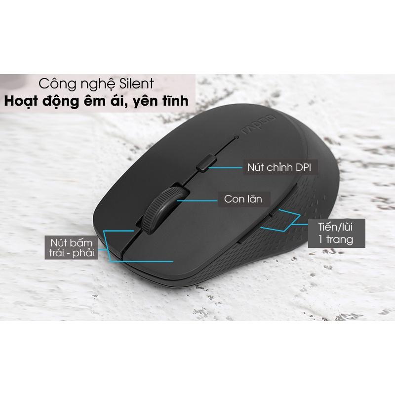 Chuột không dây Rapoo M300 Silent - Đa kết nối USB Receiver 2.4GHz và Bluetooth 3.0, 4.0 - Hàng chính hãng