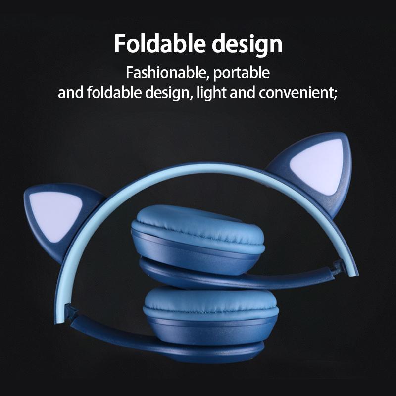 Dạ Quang Tai Nghe Tai Nghe Không Dây Bluetooth LED Tai Nghe Tai Mèo Hợp Thời Trang Dễ Thương Nhạc Điện Thoại Di Động Máy Tính Có Micro Mới