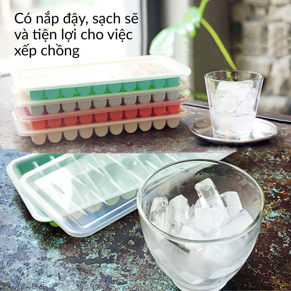 Khay đá viên vuông có nắp đậy 18 viên, 32 viên, 50 viên