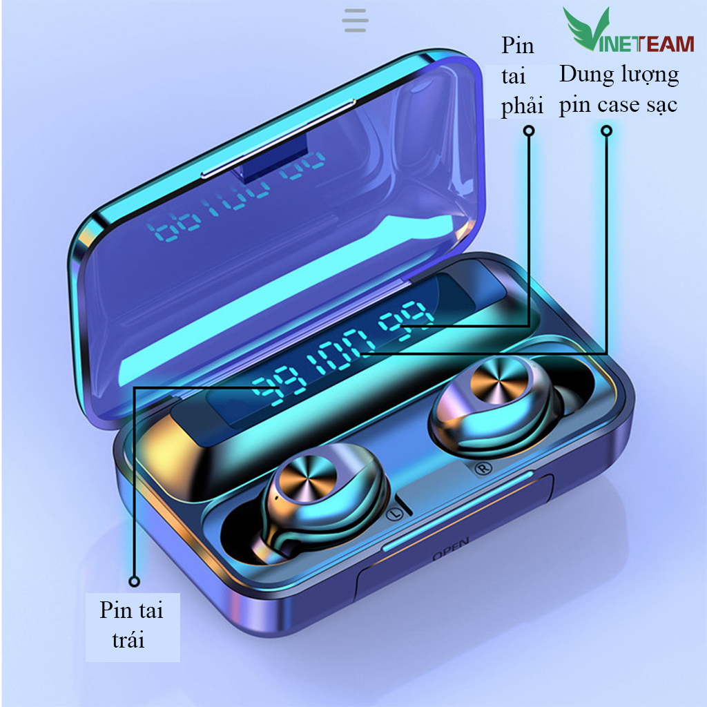 Tai Nghe Bluetooth 5.0 AMOI F9 Version 2020 TWS Không Dây nút cảm ứng Hiển thị % pin Âm Thanh Nổi 9D Giảm Tiếng Ồn & Chống Mồ Hôi - hàng chính hãng
