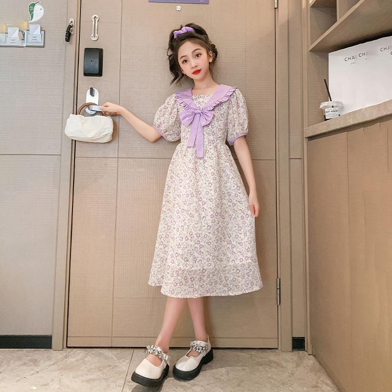 DONGSHOP HOT đầm trẻ em mùa hè cô gái phong cách bowknot váy 2023 váy công chúa vừa bé đầm hoa đầm