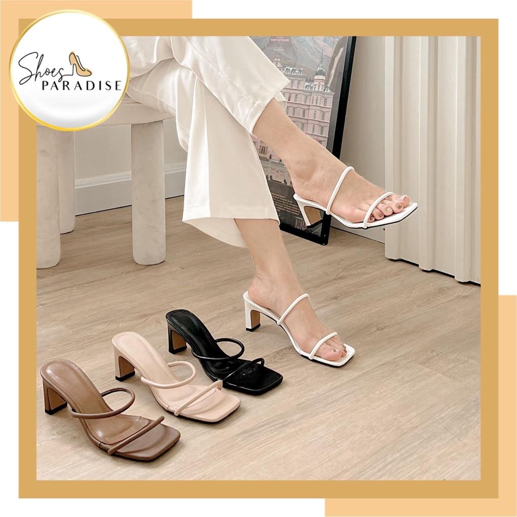 Giày nữ đẹp gót vuông giày mũi vuông cao gót guốc nữ guôc nữ quai ngang SHOES PARADISE SH022