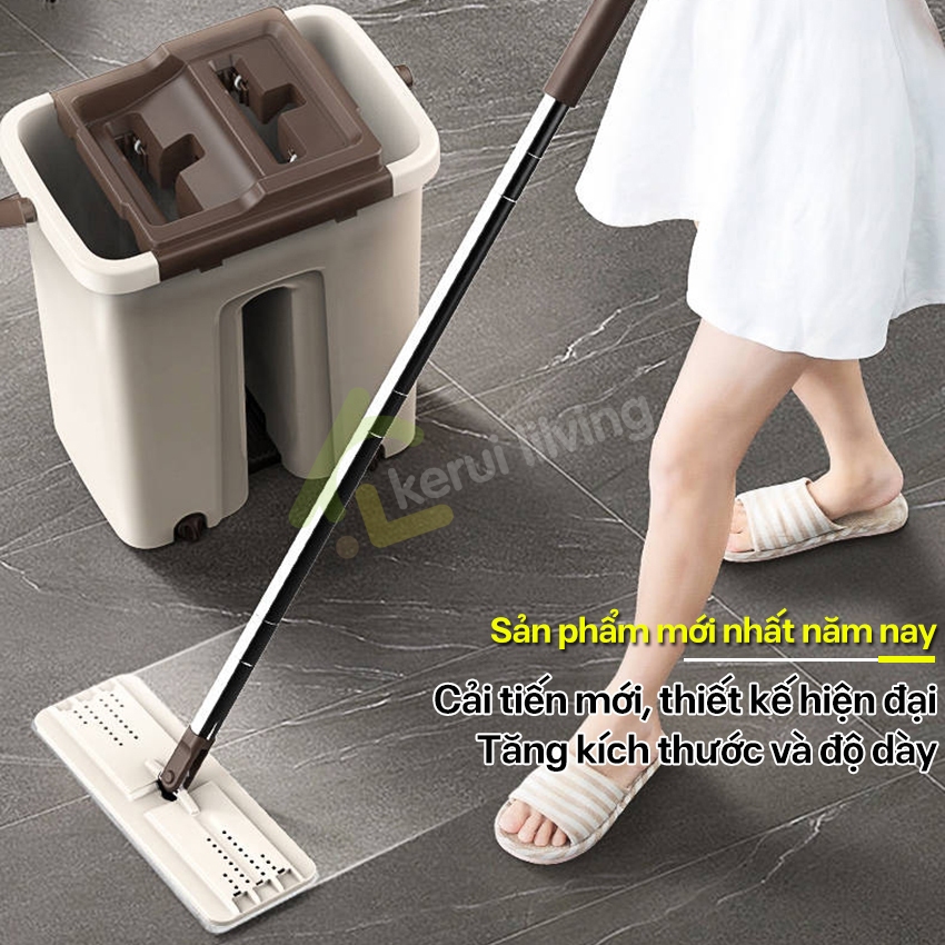 Bộ Cây Lau Nhà Tự Vắt 360 Độ, Siêu Nhanh - Chổi Lau Nhà Tách Nước, Cán Inox Chắc Chắn, Tiện Lợi, Sạch Gọn