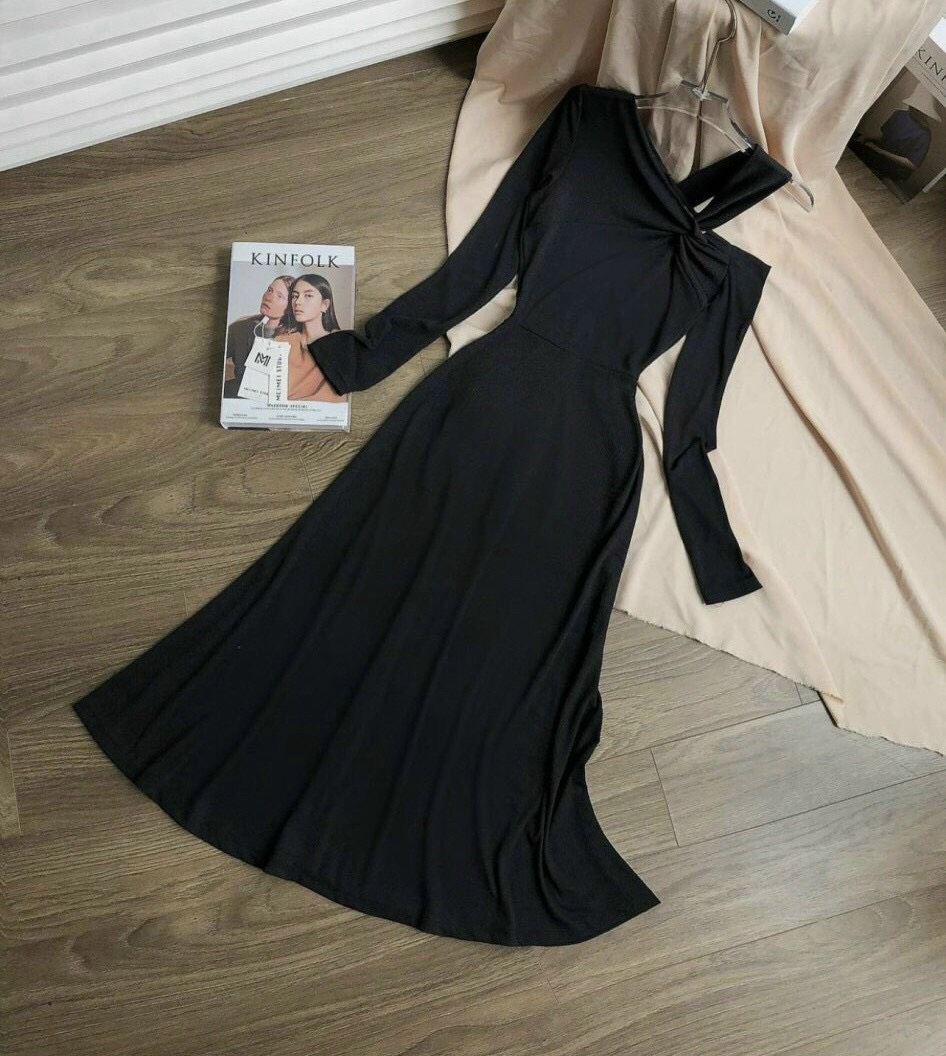 Đầm Maxi Tay Dài Lệch Vai Dự Tiệc Thun Gân Cao Cấp TACARA DRESS