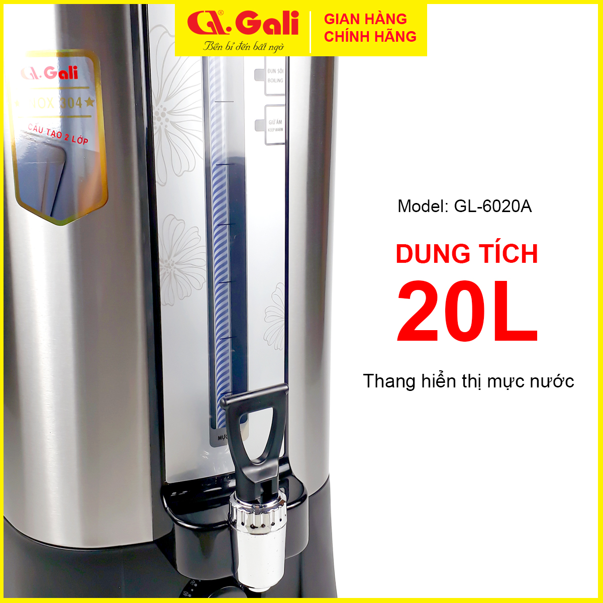 Gali Bình đun nước Gali dung tích lớn 20 lít, chuyên dùng cho nhà hàng, trường học, các điểm kinh doanh, hàng chính hãng bảo hành 24 tháng