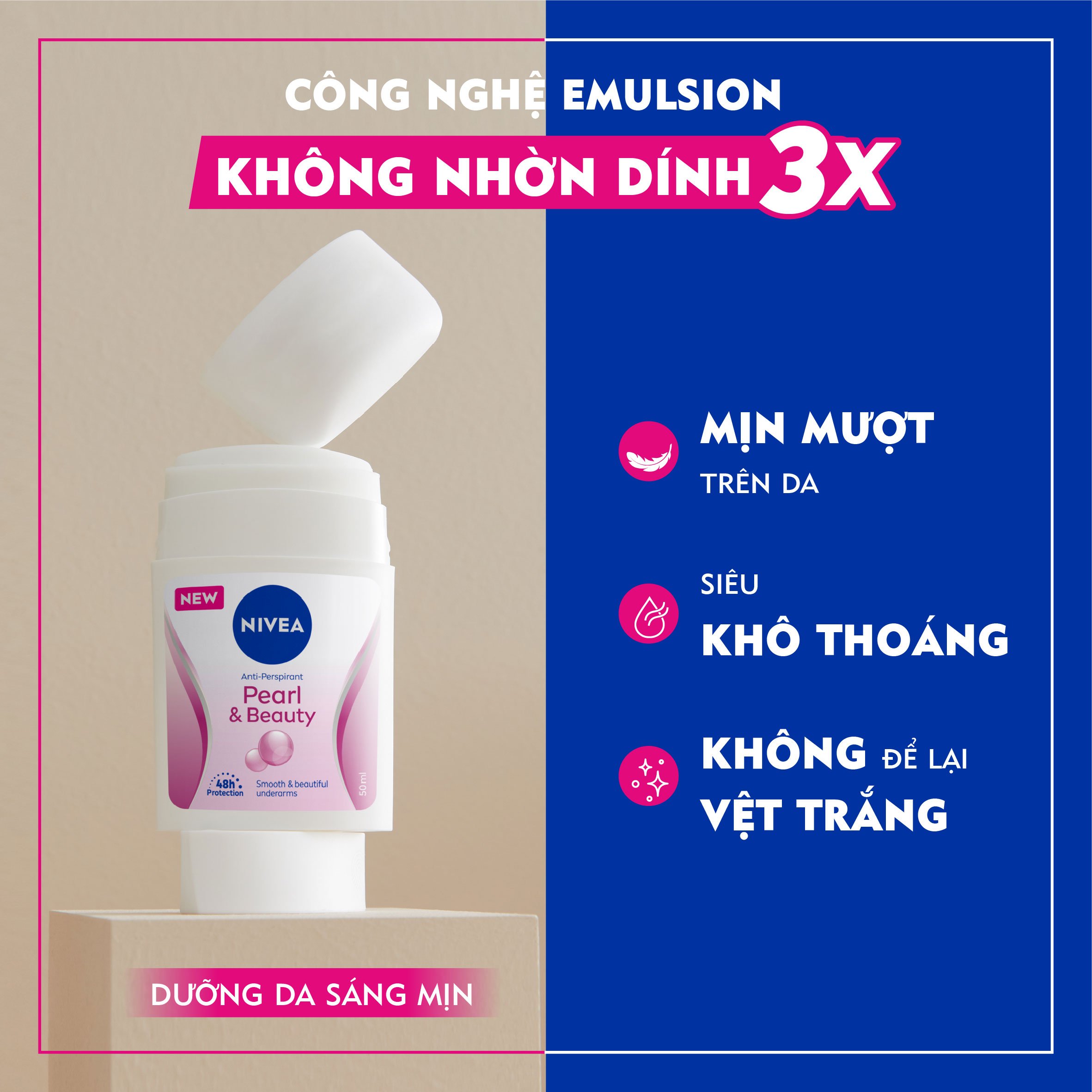 Sáp Ngăn Mùi NIVEA Pearl &amp; Beauty Chiết Xuất Ngọc Trai (50 ml) - 84155