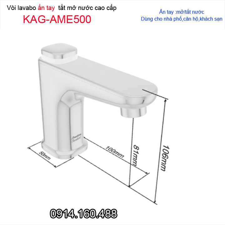 Vòi lavabo lạnh ấn tay KAG-AME500 , Vòi chậu thiết kế sang trọng nước mạnh sử dụng tốt