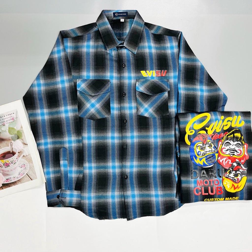 ÁO SƠ MI NAM CARO TAY DÀI LOGO THÊU EVISU MOTO CLUB HOTTREND THỜITRANG NAM 1986
