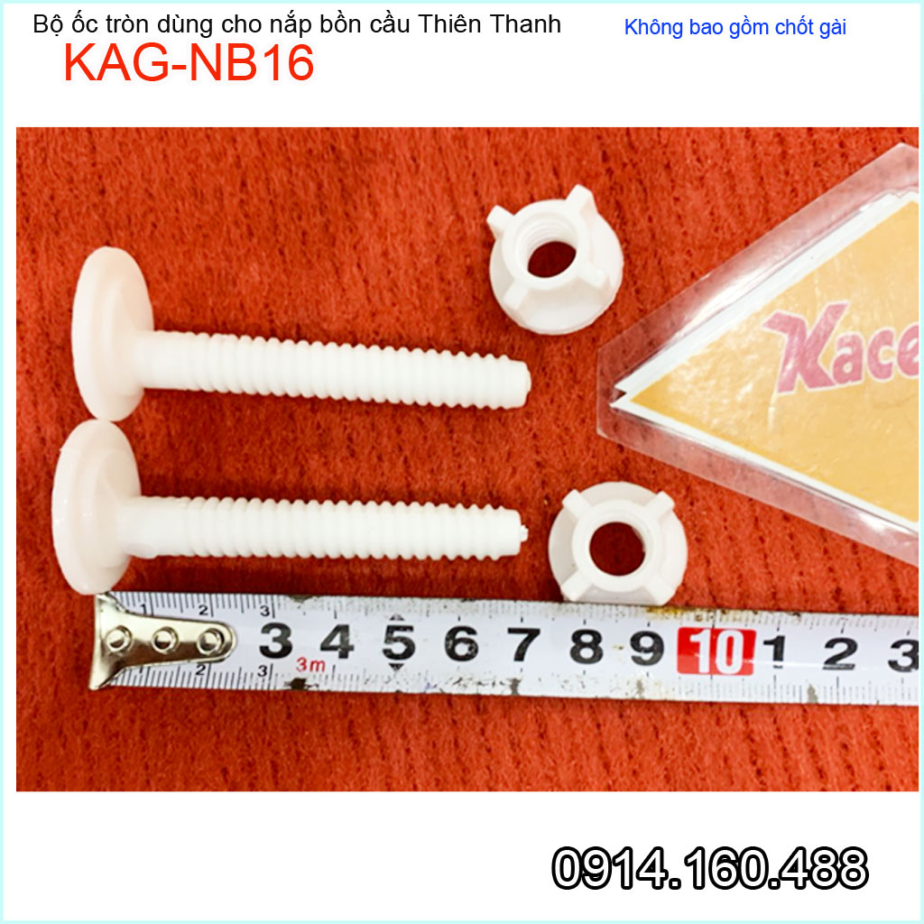 Ốc nắp bồn cầu Thiên Thanh KAG-NB16 dài 7cm, 1 cặp ốc nắp đậy bàn cầu Classic nhựa trắng-ốc nắp cầu loại tốt