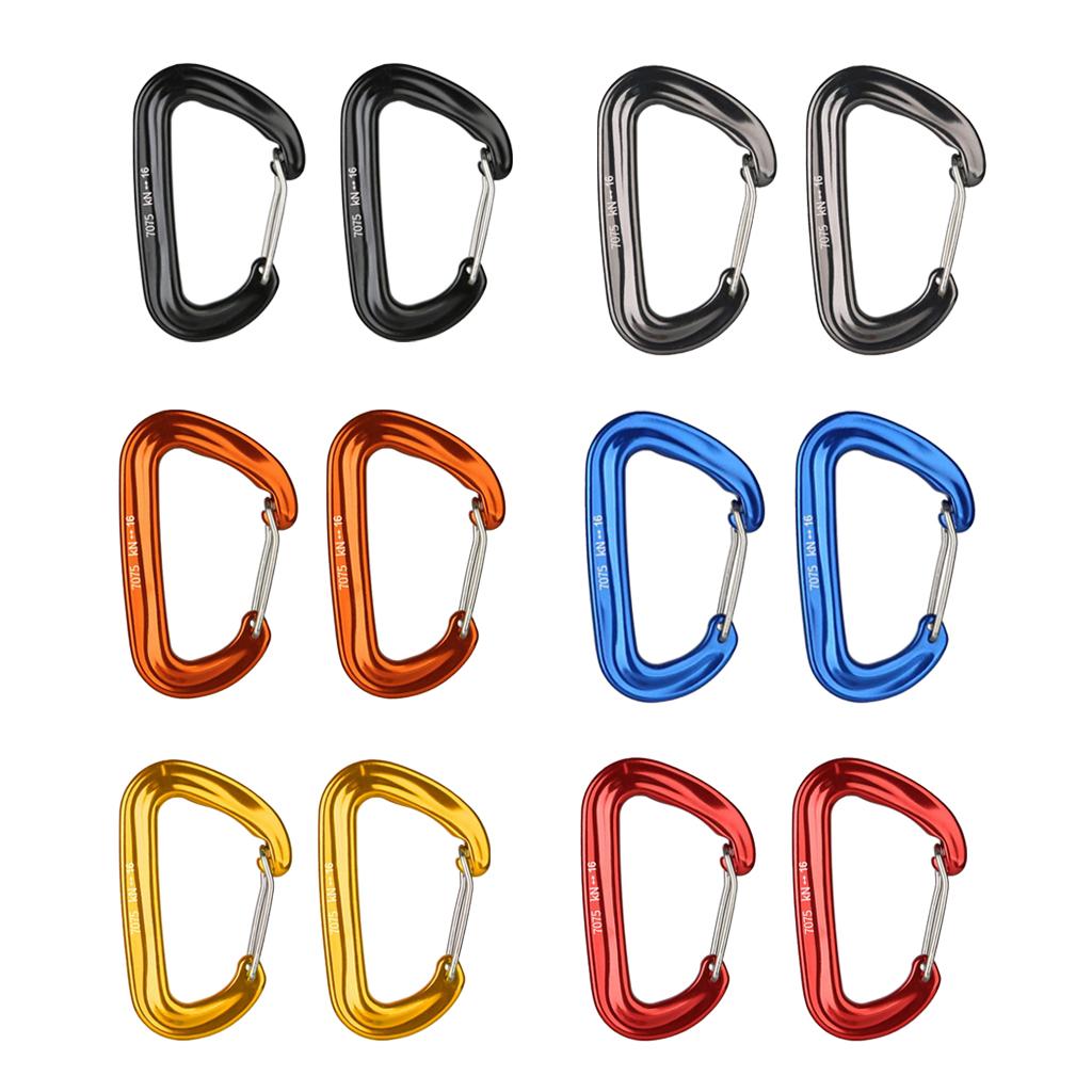 2 Pcs 16KN Mini Aluminum Alloy Carabiner D-Ring Key Chain Clip Hooks Black